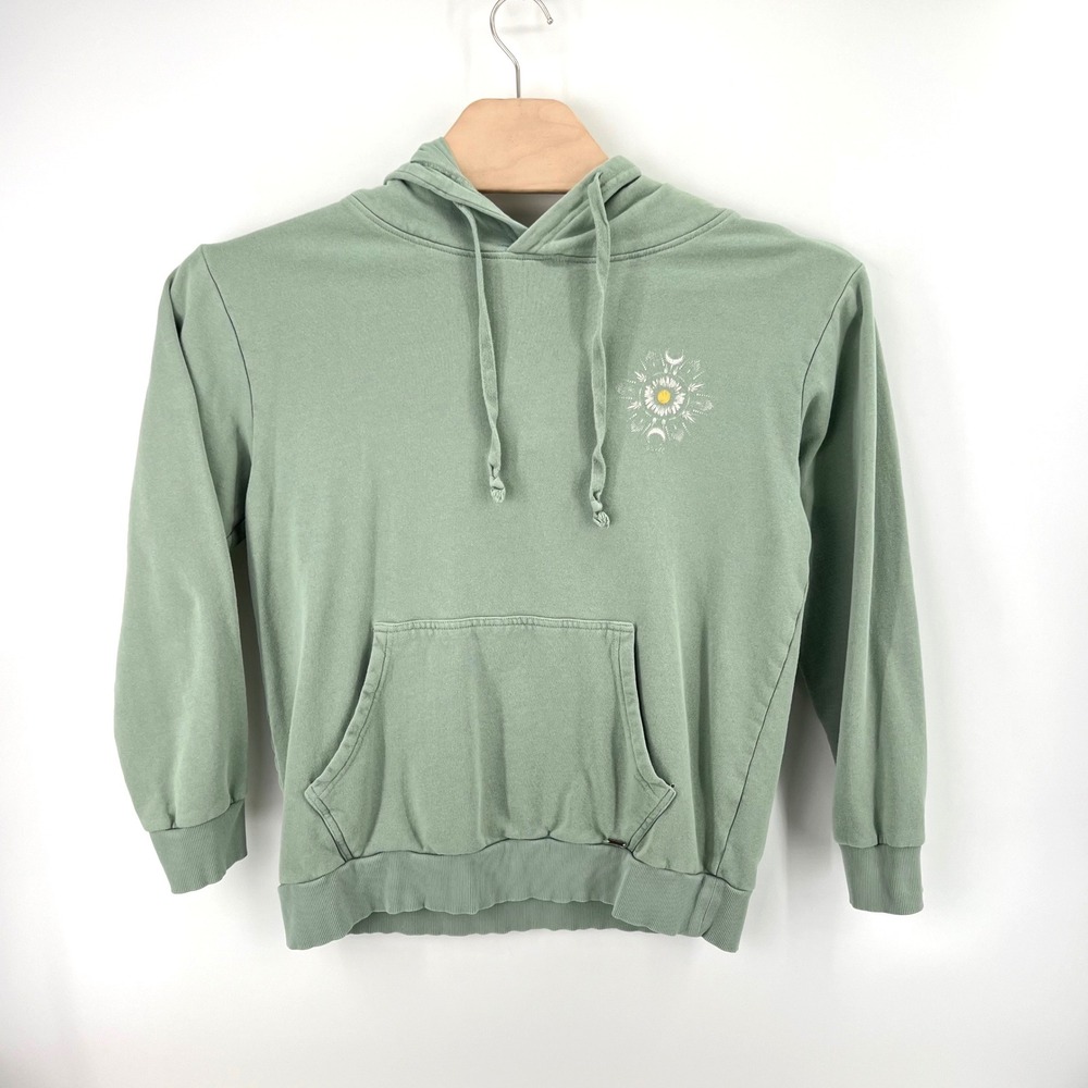 O'Neill Daisy Moon Phase Hoodie Size L Cotton Sage Green Boho Celestial Pullover
